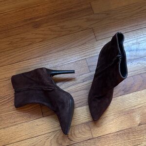 Charles David Dark Brown Suede Pointed-Toe Stiletto Ankle Booties